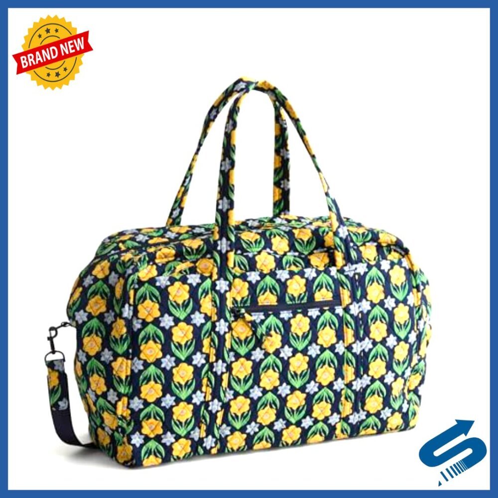 Large Cotton Weekender Travel Duffel with Laptop Compartment & Trolley Sleeve - Picture 2 of 7